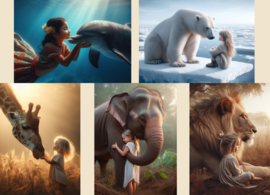 Postcard set - Girls with animals