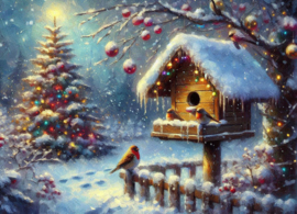 Kerst schilderij -  Vogelhuisje