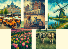 Postcard set The Netherlands in van Gogh style