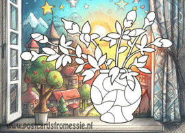 Postcard for coloring - Vase with flowers