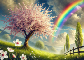 Blossom tree with rainbow
