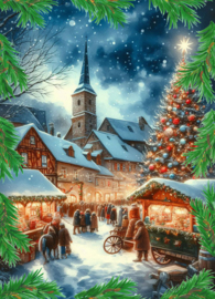 Aquarel kerstkaart - Kerstmarkt