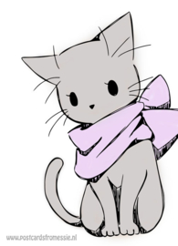 Cat with pink scarf