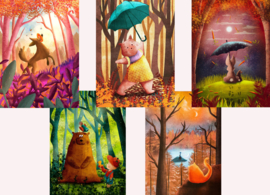 Postcard set Happy forest animals