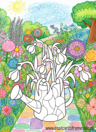 Postcard for coloring - Watering can