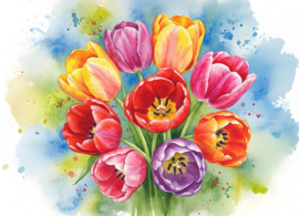 Aquarel ansichtkaart - Tulpen
