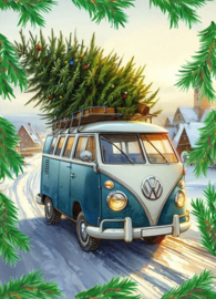 Aquarel kerstkaart - Busje