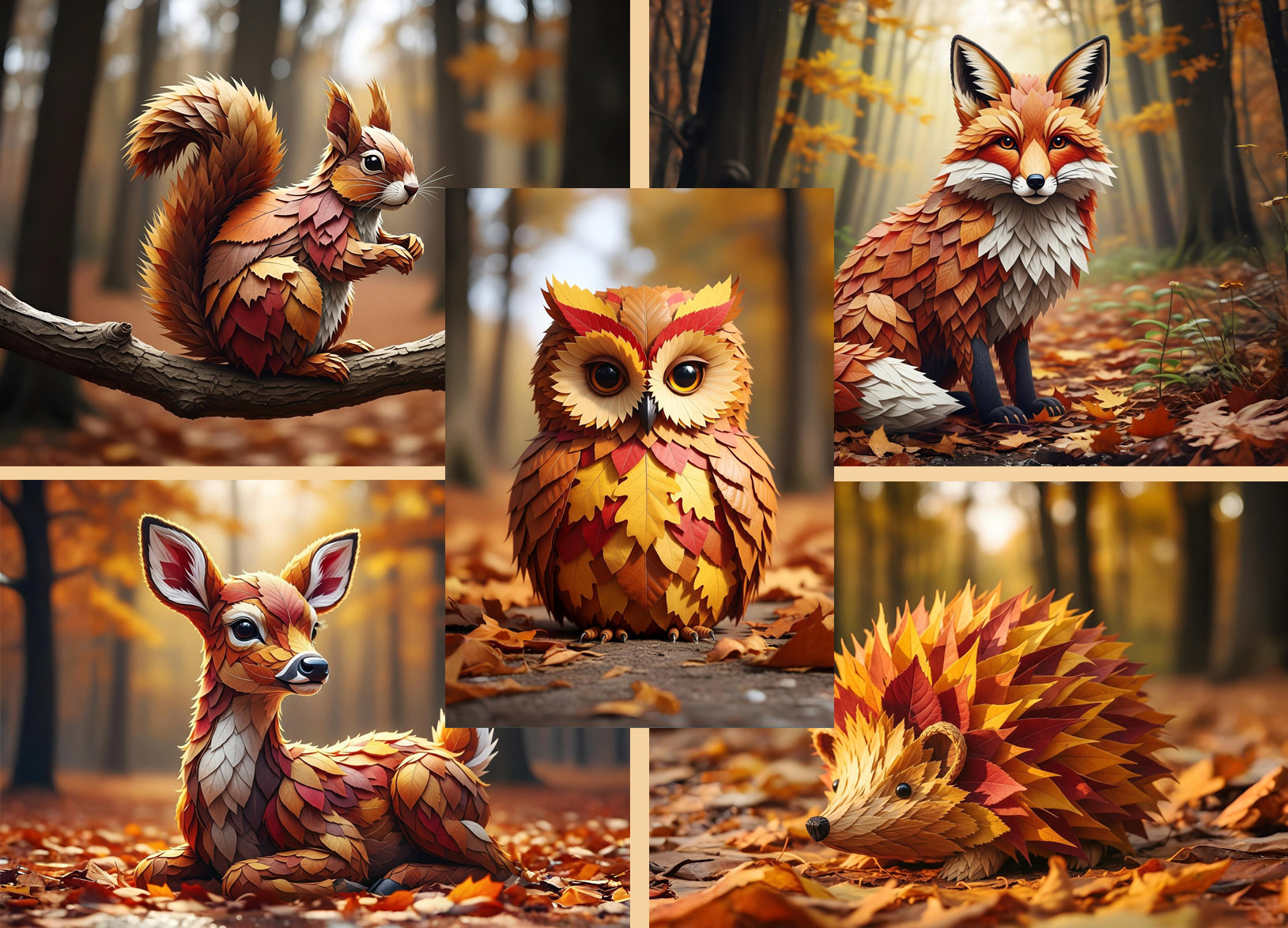 Postcard set Autumn animals