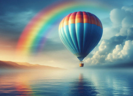 Hot air balloon with rainbow