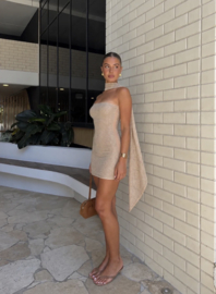BEIGE SHORT STUDDED DRESS