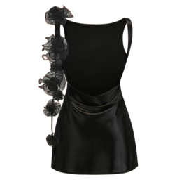 SATIN ROSE DRESS BLACK