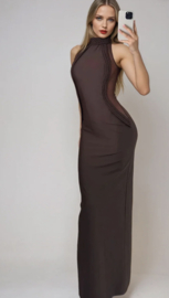 BROWN BRAIDED MAXI DRESS