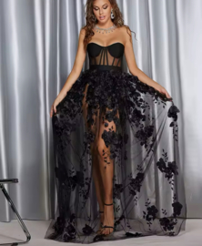 MAXI BLACK SEETHROUGH FLOWER DRESS