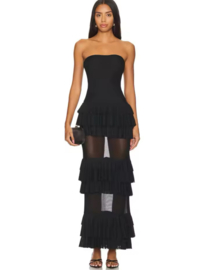 BLACK MESH RUFFLE DRESS