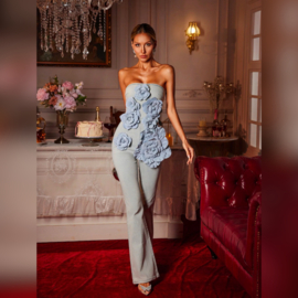 DENIM FLOWER JUMPSUIT