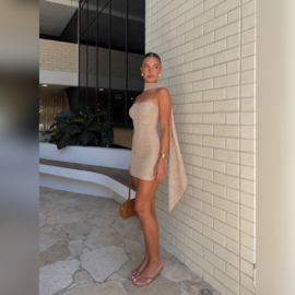 BEIGE SHORT STUDDED DRESS