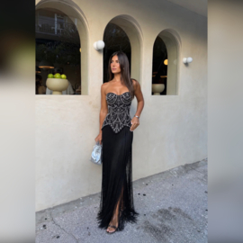 BLACK MAXI FRINGE DRESS