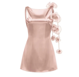 SATIN ROSE DRESS NUDE