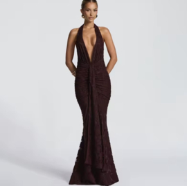 LACE BROWN MAXI DRESS