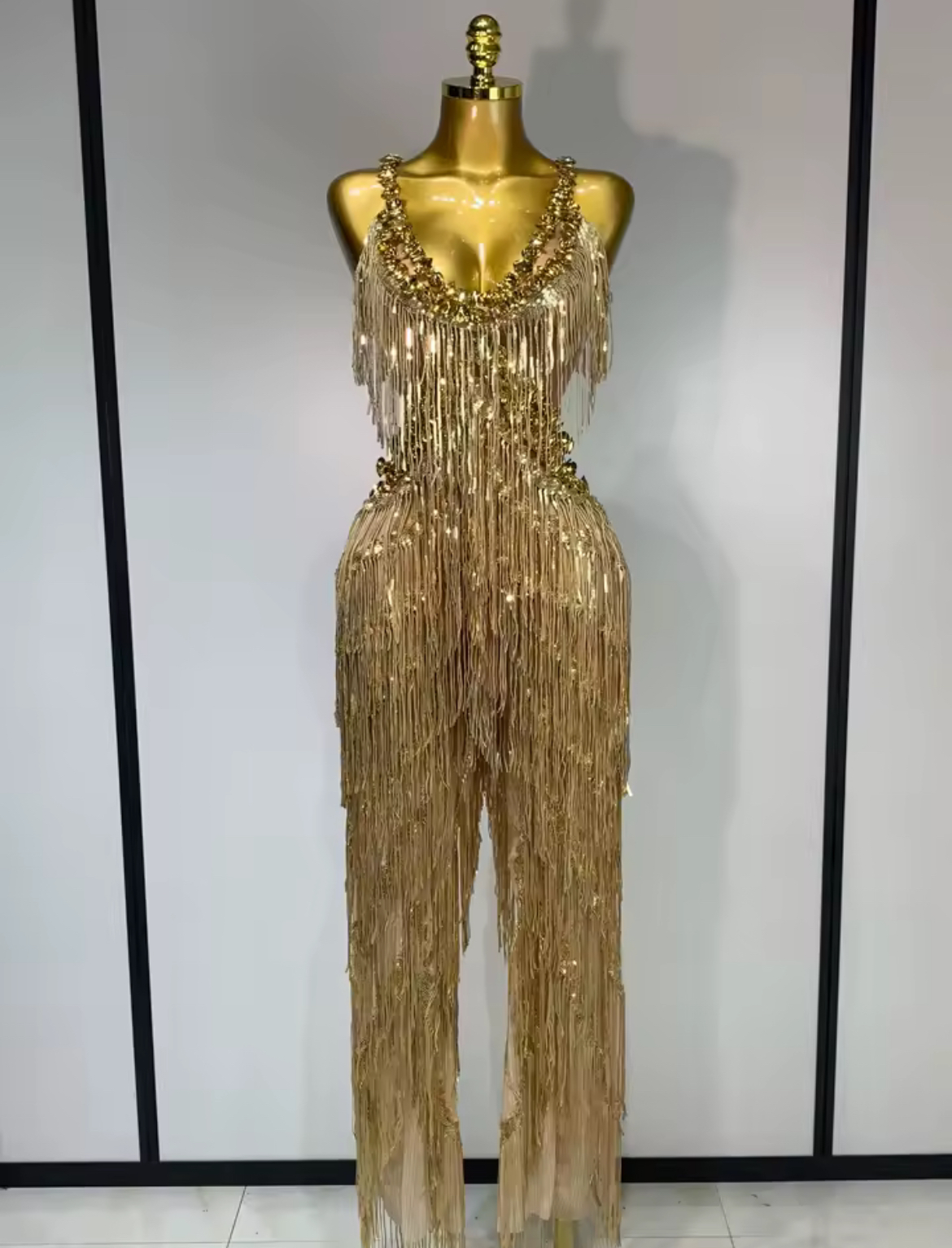 GOLDEN FRINGE JUMPSUIT