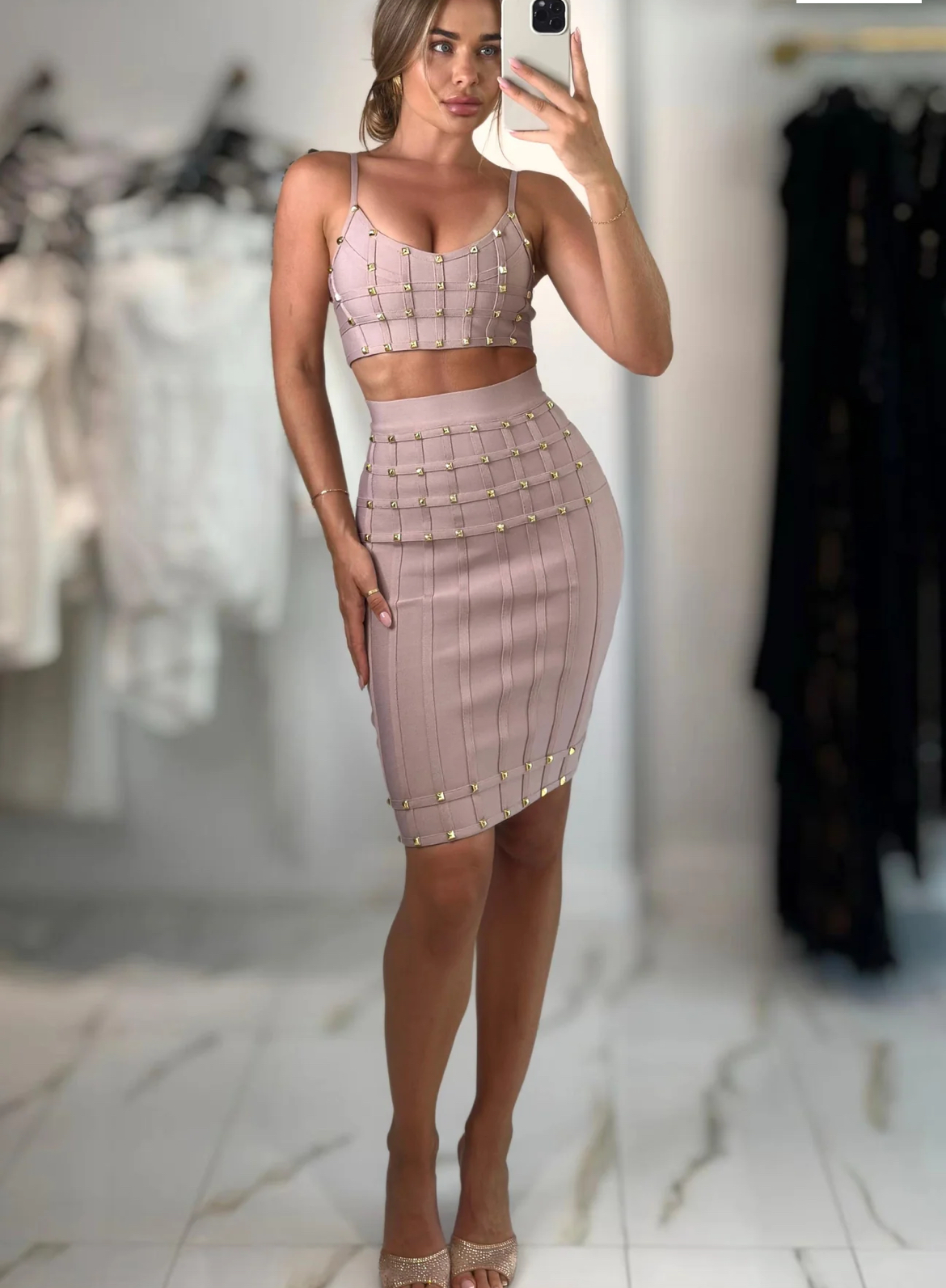 PINK NUDE STUDS TWO PIECE