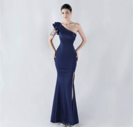 ONE SLEEVE BLUE MAXI DRESS