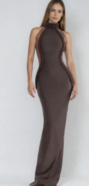 BROWN BRAIDED MAXI DRESS