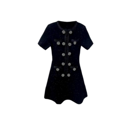 BLACK TWEET DRESS SHORT SLEEVE