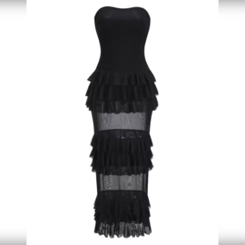 BLACK MESH RUFFLE DRESS