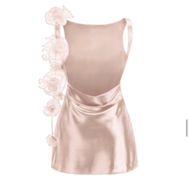 SATIN ROSE DRESS NUDE