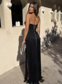 BLACK MAXI FRINGE DRESS