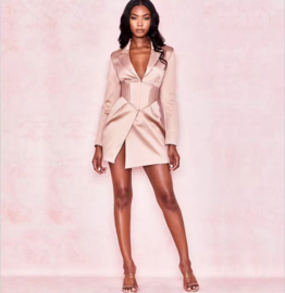 SATIN NUDE BLAZER DRESS