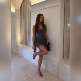 BLACK SHORT STUDDED DRESS