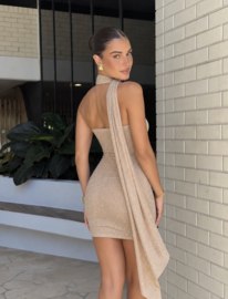 BEIGE SHORT STUDDED DRESS
