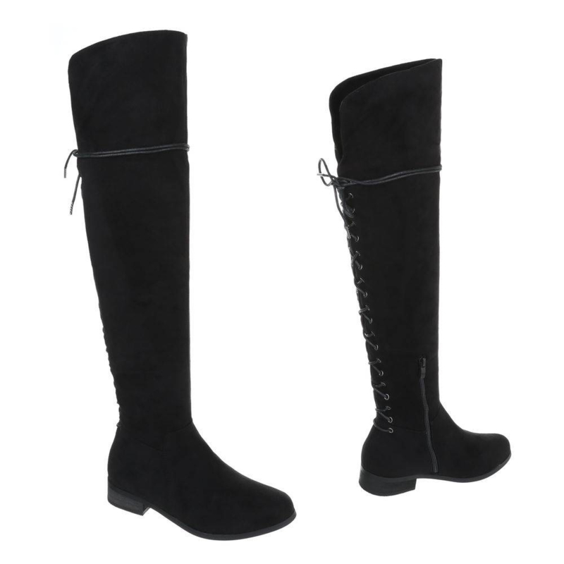 Overknee laarzen in suède look en met veters | Overknee Paardrijlaarzen van leder en suède look met veters, overknee