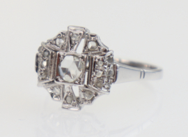 Antieke Art Deco 18 karaat witgouden ring met roosdiamanten, ca. 1920