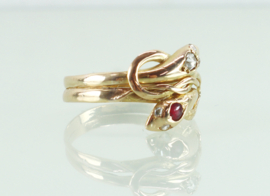 Antieke gouden ring slangen met diamant