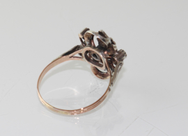 Antieke 18 karaat gouden Art Nouveau ring met parel en diamantjes