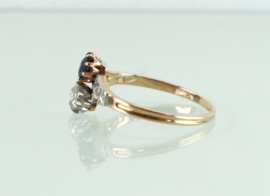 Antieke goud met platina ring saffier roosdiamant