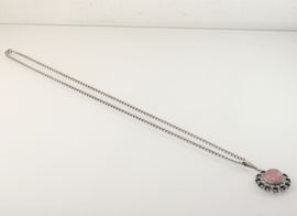 Vintage zilveren hanger rozenkwarts jaren‘60 met collier