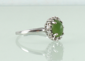 Witgouden karaat ring cabochon jade en diamant
