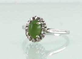 Witgouden karaat ring cabochon jade en diamant