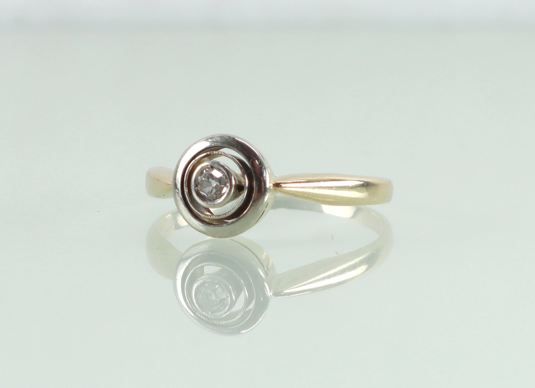 Antieke gouden target ring diamant Art Deco
