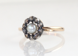 Antieke gouden ring parel roosdiamant