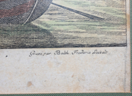 Antieke gravure De Nieuwe Brug Amsterdam 18e eeuw