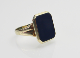 Gouden herenring zegelring met blauwe lagensteen / agaat