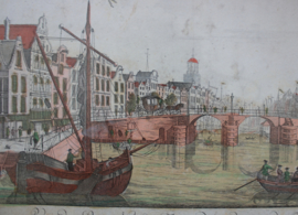 Antieke gravure De Nieuwe Brug Amsterdam 18e eeuw