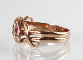 Antieke roségouden ring slangen robijn diamant