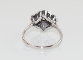 Antieke Art Deco witgouden ring met diamant en saffier