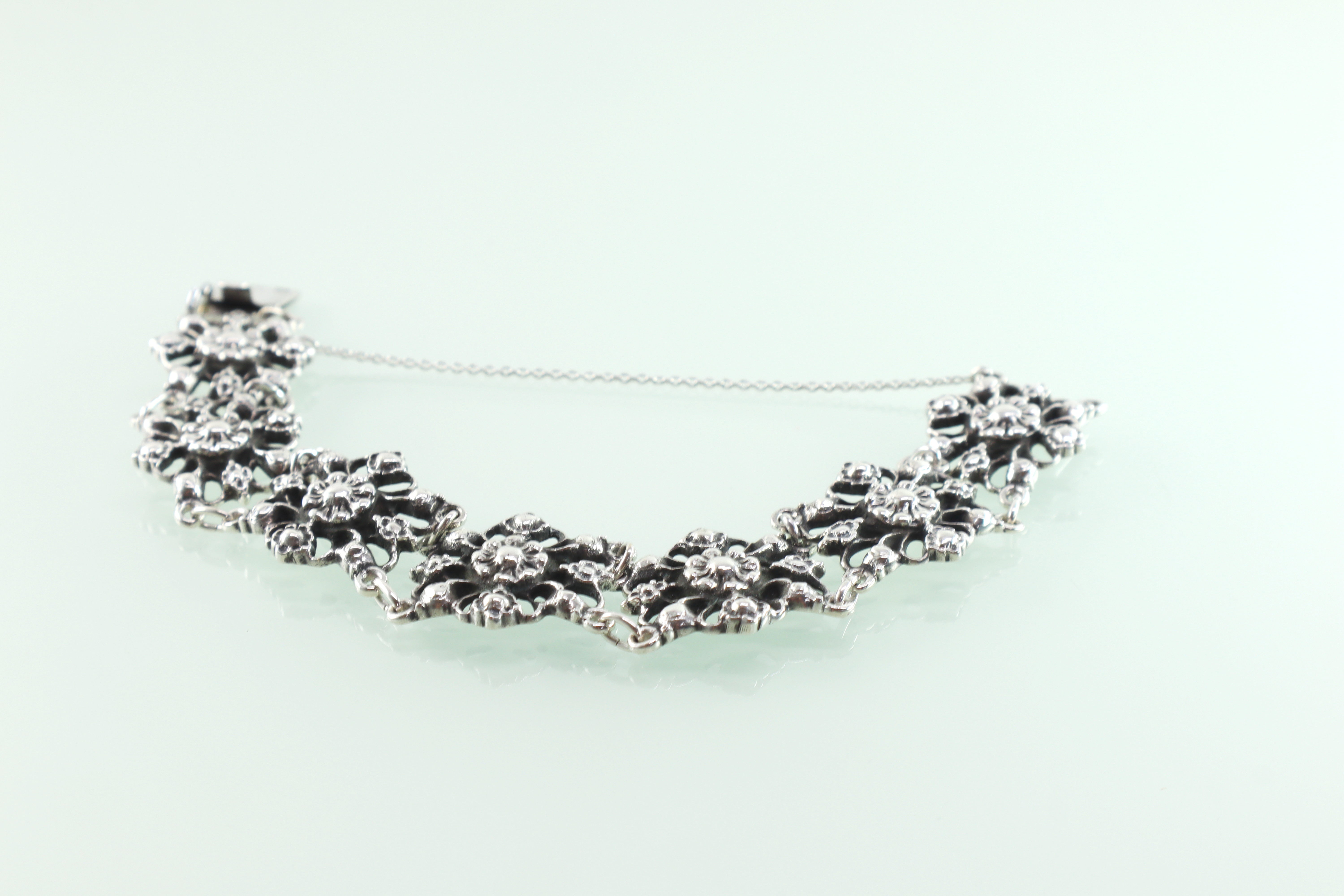 Vintage zilveren armband florale schakels